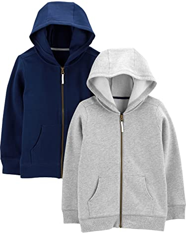 Simple Joys by Carter's 2-Pack Fleece Full Zip Hoodies Fashion, Grigio/Blu Marino, 0 Mesi (Pacco da 2) Bimbo