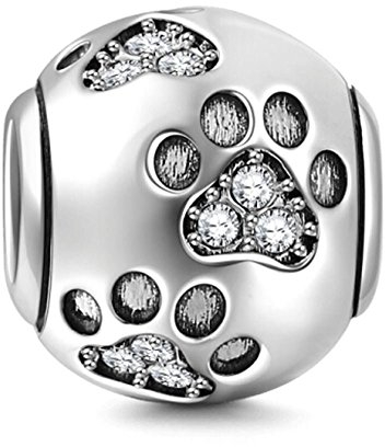 Hundepfötchen-Anhänger, aus 925er-Sterlingsilber, Tieranhänger, Geburtstagsanhänger, für Pandora-Bettelarmbänder weiß