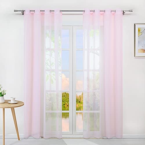Yujiao Mao Rideau Voilage Rose pâle LxH 140x145cm - Voilage Fenêtre Transparent pour Salon et Chambre (avec Œillets 1 Pièce)
