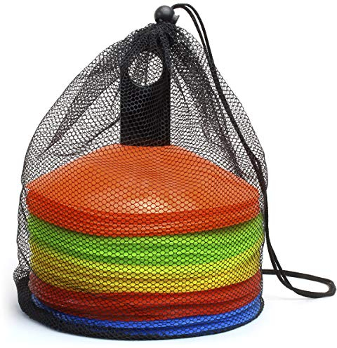 CampTeck U6859 Pack of 50 pcs Plastic Marker Cones Mini Space Markers Discs with Carry Handle and Net Bag - Multicoloured