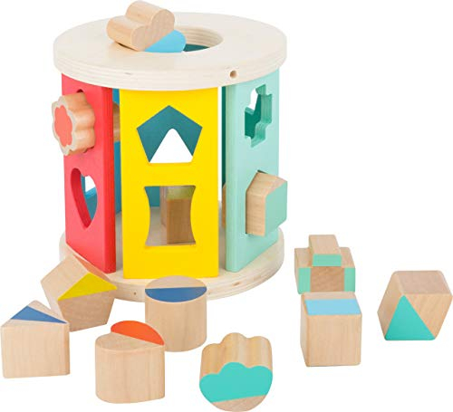 small foot Steckwürfel Holzrolle, Steckbox unterschiedlich geformten Steckwürfeln aus Holz, ab 12 Monaten, 11107 Spielzeug, Mehrfarbig