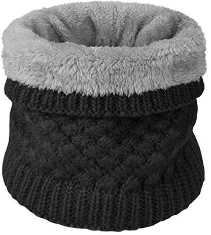 Yuson Girl Hiver Col Écharpe Chauffant Tour De Cou Tricoté Avec Doublé Polaire Chaud Cache-Col Épais Foulard Tube Écharpe Ronde Pour Femme Homme,Noir,Taille unique