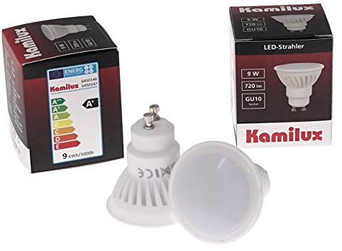 Kamilux 2er Packung - 9W - LED GU10-720 Lumen- 230V Lampe Leuchtmittel 9 Watt warmweiss 3000 Kelvin ersetzt spielend einen Halogenstrahler [Energieklasse G]