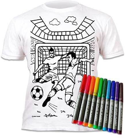 Splat Planet Fußball-T-Shirt mit 10 waschbaren Magic Markern – T-Shirt selbst ausmalen, bemalen, waschen und nochmals ausmalen, Kindergeburtstag