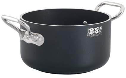 Casseruola Alta in Alluminio Antiaderente Alblack Linea Agnelli 110 per induzione con Due Maniglie, Spessore 5mm, diam. 24cm