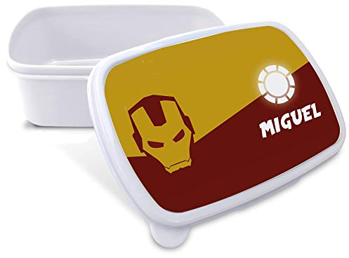 LolaPix Porta Alimentos Infantil. Regalos Personalizados. Caja merienda con Nombre. Apta para microondas y Libre de BPA, filatos y Metales Pesados. Varios diseños. Iron Man