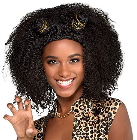 amscan 9907355 Party Girl Brown Afro-Perücke mit niedlichen Dutt Unisex Erwachsene