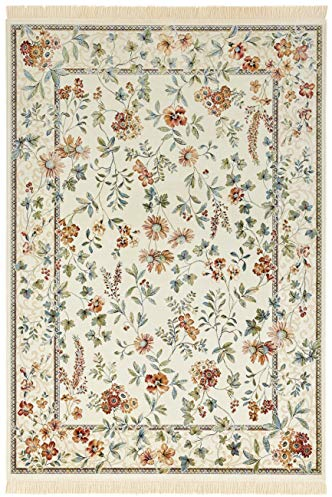 Nouristan Naveh Orient Teppich – Wohnzimmerteppich Orientalisch Kurzflor mit Fransen Vintage Orientalischer Samt-Teppich für Esszimmer, Wohnzimmer, Schlafzimmer – Creme, 160x230cm