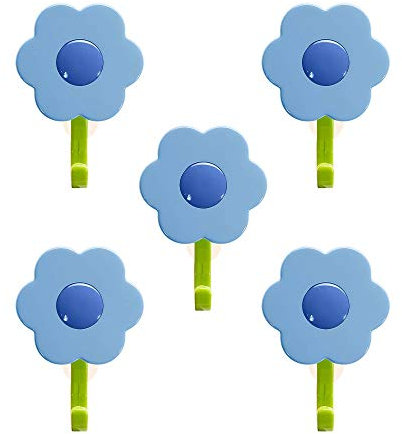 Kochblume 1-3-5-10er Set | Haken S, L, Wandhaken, Küchenhaken, Mehrzweckhaken, Schlüsselhaken | In der bunten Box (blau-DKL-blau, 5er Set S)