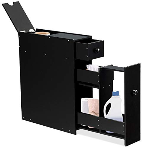 DREAMADE Armoire Colonne Salle de Bain Fonctionnelle, Meuble Gain de Place, Espace Etroit avec Divers Rangements, à Côté de Toilettes/Salon/Chambre à Coucher/Cuisine (Noir)