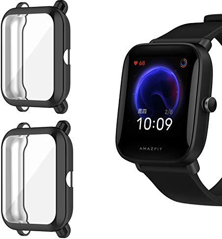 Giaogor Schutzhülle Kompatibel mit Amazfit Bip U, Flexibles TPU Vollschutz mit Displayschutzfolie Kratzfest Displayschutz Schutz Hülle Für Amazfit Bip U Smartwatch (schwarz+schwarz)