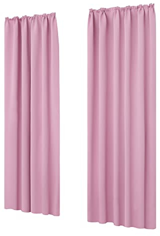 Deconovo Blickdichte Vorhänge mit Kräuselband Gardinen gegen Kälte Winter, 160x140 cm(HöhexBreite), Rosa, 2er Set