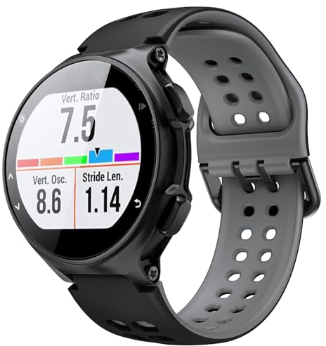 ANBEST Armband für Garmin Forerunner 235/735XT/220/230/620/630 Armband, Silikon Sport Ersatzarmband für Approach S20/S5/S6, Schwarz/Grau