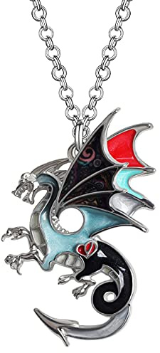 WEVENI Emaille Fantasy Dragons Halskette Dinosaurier Dragon Kette Anhänger für Frauen Mädchen Damen Charms Drachen Schmuck Mode Geschenk