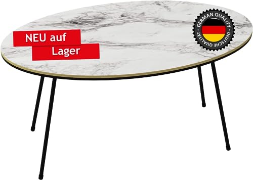 moebel17 6955 Couchtisch Sofatisch Wohnzimmertisch Tisch fürs Wohnzimmer, Holz, Weiß Schwarz mit Gold Marmor Optik, mit Metall Füße Ablagefächer, Designertisch, 90 x 43 x 50 cm