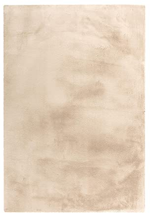 Qiyano Teppich Wanga Hochflor - Fellimitat, flauschig, weich, Soft, kuschelig, einfarbig, Pastell - Wohnzimmer, Schlafzimmer, Kinderzimmer, Büro - Farbe: Beige, Größe: 160 x 230 cm