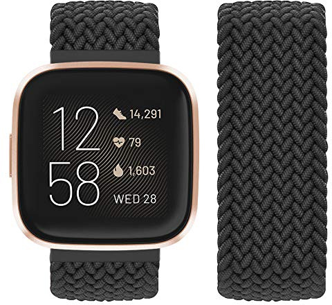 Vozehui Geflochtener Solo Loop Armband Kompatibel mit Fitbit Versa Armband/Fitbit Versa 2 Armband, Elastisches Soft Nylon Sport Ersatzband für Fitbit Versa 2/Fitbit Versa/Versa Lite, Damen Herren