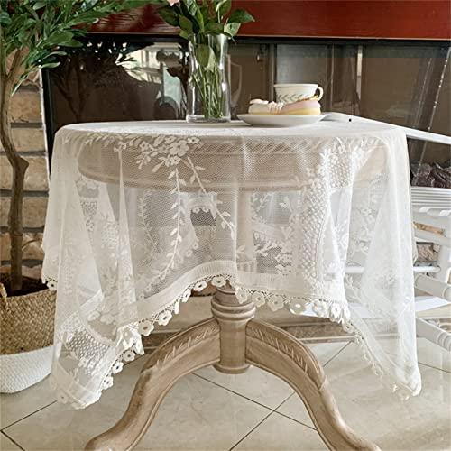TROYSINC Tischdecke, Bobo Spitze Tischdeckchen, Vintage Beige Weiß Baumwolle Aushöhlen Tischdecken, Tischtuch Tisch Dekor für Küche, Hochzeit, Party (80 x 80 cm)