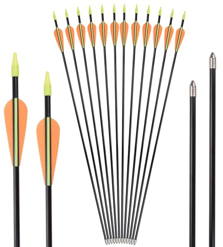 ELONG OUTDOOR Frecce ad arco in fibra di vetro, 12 pezzi, per tiro ad arco, 28 30 pollici, per tiro ad arco, 7 mm