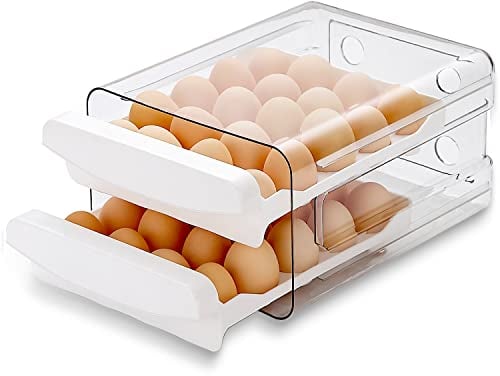HOMQUEN Eierbehälter, 40 Gitter/2 Schichten Eierhalter, Eierschublade ,Aufbewahrungsbox für Frische Eier für Kühlschrank, Eierablage(1 Stück) Transparent, Weiß