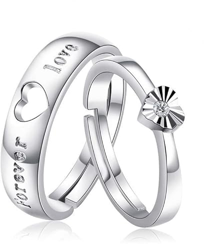 Verlobungsringe paar 925 Sterling Silber Liebe Herz Partnerringe Eheringe Trauringe Hochzeit Verlobung für Damen und Herren, Verstellbar Größe Carven Liebhaber Versprechen Ringe Schmuck Geschenk