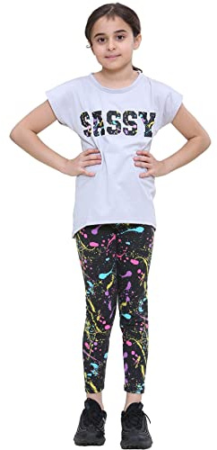 A2Z 4 Kids Girls Top Legging Set Soft Stretchy Trendy Lightweight Casual Wear Fashionable Summer Outfit Clothing Sets Comfortable Elastic Waistband Splash Leggings Set 5-13 Years