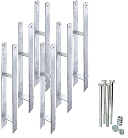 siwitec 6er-Set H-Pfostenträger mit Befestigungsmaterial | Materialstärke 6 mm | Länge 800 mm | Breite 121 mm | feuerverzinkt | zum Einbetonieren | CE-Kennzeichnung