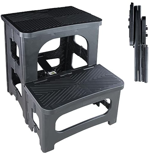 FISHTEC - Scaletta pieghevole a 2 gradini - Ampi gradini - Antiscivolo - Pieghevole compatta - Polipropilene - Certificato in - Uso Casa Lavori Camera da letto Cucina Soggiorno - Libreria