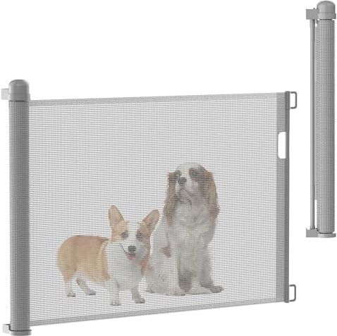 SUBTLETY Rejilla de protección para escaleras, extensible, 0-150 cm, de PVC, para mascotas, para escaleras, puertas, cocinas, color gris