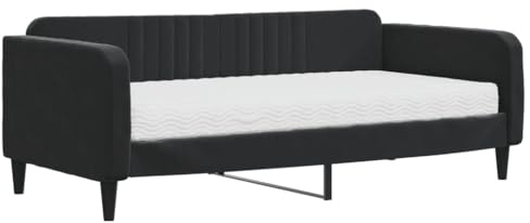 vidaXL Tagesbett, Schlafsofa mit Matratze, Bettsofa Gästebett mit Lattenrost, Sofa Bett für Schlafzimmer Wohnzimmer, Schwarz 90x190 cm Samt