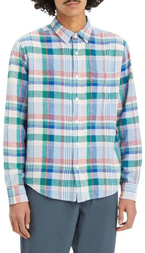 Levi's Men's Sunset 1-Pocket Standard Button Down Shirt, Heath Plaid True Blue, M