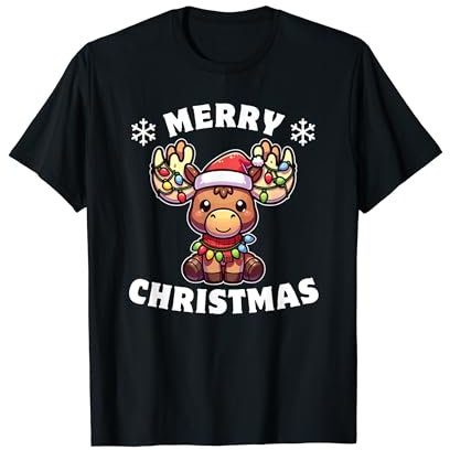 Weihnachtsmütze Weihnachten Lichterkette Elch T-Shirt