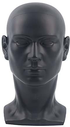 Queeucaer Männlich Modellkopf, Male Mannequin, Perückenkopf Dekokopf Mannequin Kopf Hüte Brille, Haarperücken Schaufensterpuppe Kopf neu,Ständer für Perücken, Kopfhörer, Mützen,PVC,Schwarz, 700g