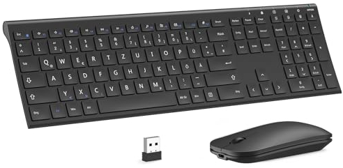 Kabelloses Tastatur Maus Set, seenda 2.4G Ultraflach Wireless Tastatur und Maus Aufladbar aus Aluminium, Deutsch QWERTZ Funktastatur Dünn für Windows/PC, Computer, Laptop, Smart-TV, Schwarz