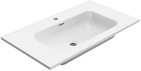BAIKAL Lavabo sobre Encimera | Lavabo Baño | Lavamanos sobre Encimera | Lavabo Cerámico | Rectangular | Blanco Brillo | Fondo 46cm | Ancho 81cm