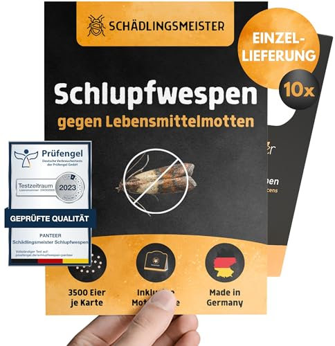 Panteer® Schlupfwespen gegen Lebensmittelmotten - 10 Karten à 1 Lieferung - Schlupfwespen - Lebensmittelmotten Falle - Schlupfwespen gegen Motten - Made in Germany