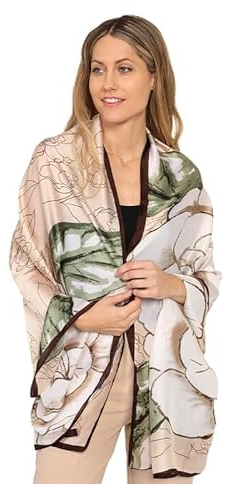 Trillion London® Designer-Seidenschal für Damen, Frühlingskollektion, leichtes Halstuch, Gelb-Braun, Large