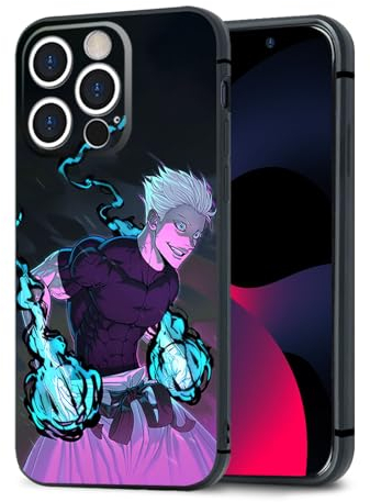 HWLHJJ Satoru Gojo JJK Anime Artwork Silikonhülle - Schwarzer Rahmen Stylische TPU Manga Handyhülle für iPhone 15