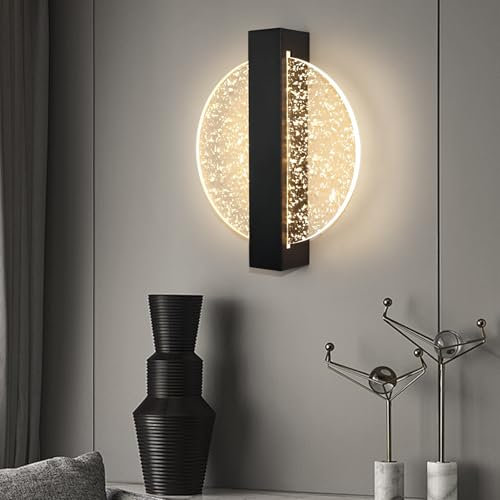 CRFASIBE Acryl LED Wandleuchte, 6W Dreifarbig Innen Wandleuchte, Luxuriöse Runde Wandlampe für Schlafzimmer Wohnzimmer Nachttisch (Schwarz, Silberfolie)