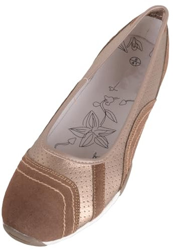 Womens Genuine Leather Slip On Casual Ballerina Style Pump Dolly Shoes - Bronze - UK 6