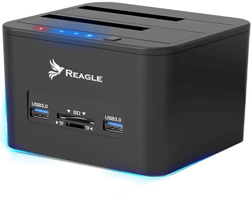 Reagle Dual Bay Docking Station für HDD/SSD, 32TB Unterstützung, USB 3.2 Gen 1, Kartenleser, Offline Klonen, Kompatibel mit Windows/Mac