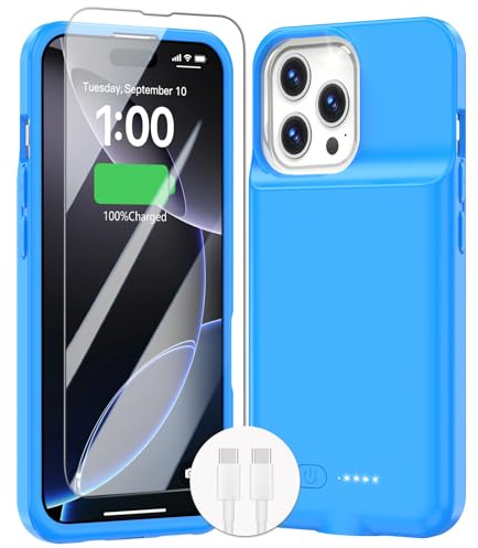 GIN FOXI Battery Case for iPhone 16 Pro Max, 15W Fast Charging Case Charger 8500mAh Ultra-Slim Lightweight Battery Pack Rechargeable Anti-Fall TPU Juice Box for iPhone 16 Pro Max (6.9 inch) Blue