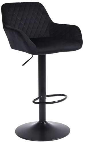 ralex-chair Barhocker 1er Set, Höhenverstellbarer Samtstoff Drehbarer Barhocker Barstuhl, Frühstück Esszimmerhocker mit Rückenlehne und Armlehne für Bar, Theke und Küche, Schwarz