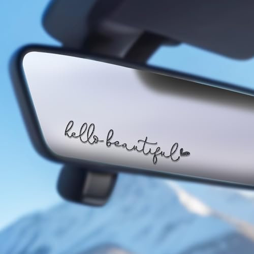 JIEYAO 4 Stück hello beautiful Rückspiegel Aufkleber, Affirmations Autoaufkleber für Fenster mit Herz Süß Autospiegel Aufkleber Vinyl Wasserdichter Aufkleber Autozubehör Geschenk für Fahrer Frauen