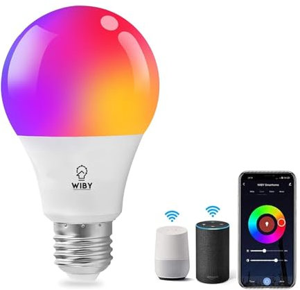Wiby Lampadine LED Alexa Inteligente WiFi E27,Dimmerabile Lampadina Smart 11W A65,Funziona con l'app o Alexa, Lampadine RGBWW Dimmerabile Multicolore, 2700k-6500k,1055LM,1 Pezzi