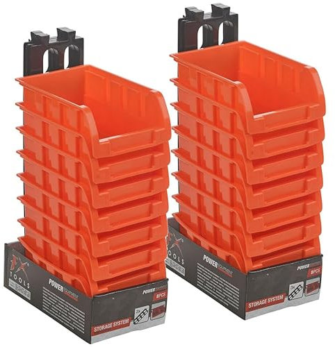 URBNLIVING Stackable Tool Storage Bins with Wall Mounts - Durable Modular Organiser for Garage, Workshop, Utility Rooms - Perfect for Nuts, Bolts & Small Tools, Set of 16