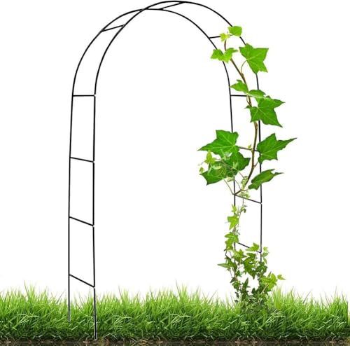Arche de jardin en métal noir robuste de 1,4 m pour plantes grimpantes, décoration de jardin en fer forgé robuste pour pelouse et terrasse, finition noire, 1,4 m x 2,3 m