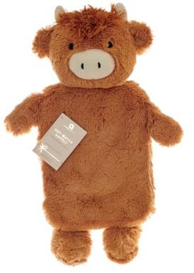 Novelty Hot Water Bottle with Cover Highland Cow Animal Faux Fur for Kids and Adults for Pain Relief 2L Capacity
