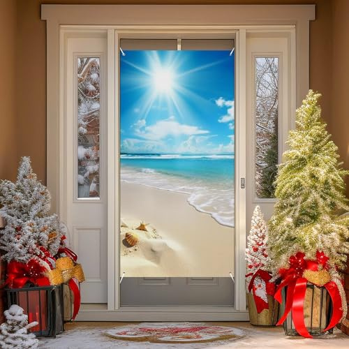 HJUQNGF Sommerstrand Banner 90 x 180 cm Strandthema Willkommensschild Tür Wand Fenster Garten Veranda Hof Polyester Sommer Party Festival Dekoration