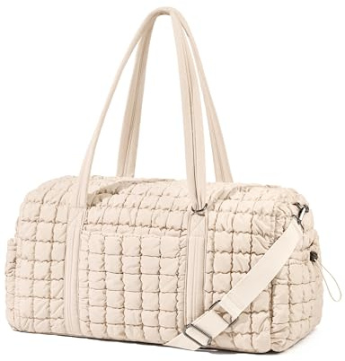 Unilily Puffy Reisetasche für Damen, Beige, 21 L x 9 W x 10 H, 31L, Mit sicherer Tasche